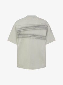 EXTREME CAUSE | Decorative-Stitch Stripe Washed T-Shirt in Light Gray - back view