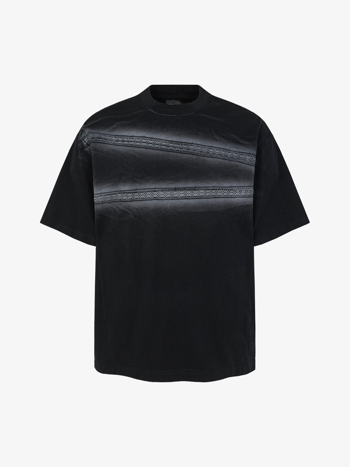 EXTREME CAUSE | Decorative-Stitch Stripe Washed T-Shirt in Black - front view
