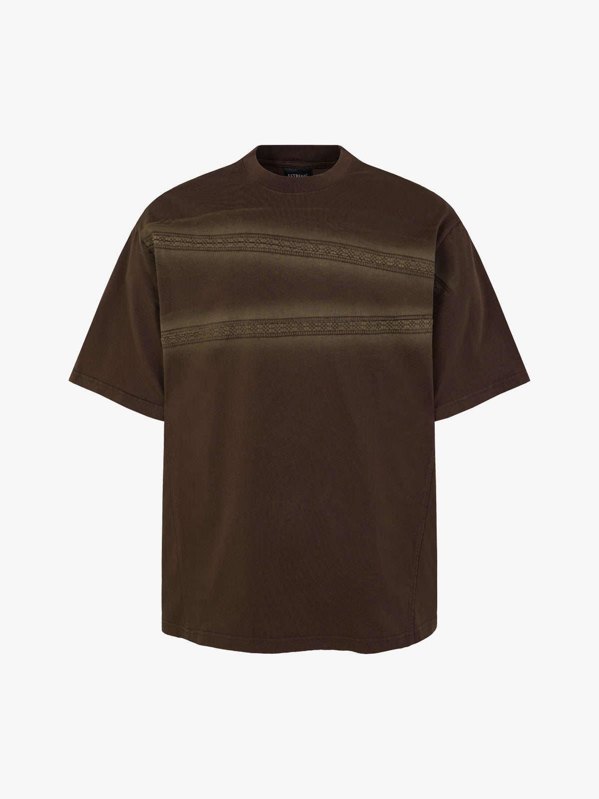 EXTREME CAUSE | Decorative-Stitch Stripe Washed T-Shirt in Dark Brown - front view