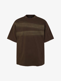 EXTREME CAUSE | Decorative-Stitch Stripe Washed T-Shirt in Dark Brown - front view