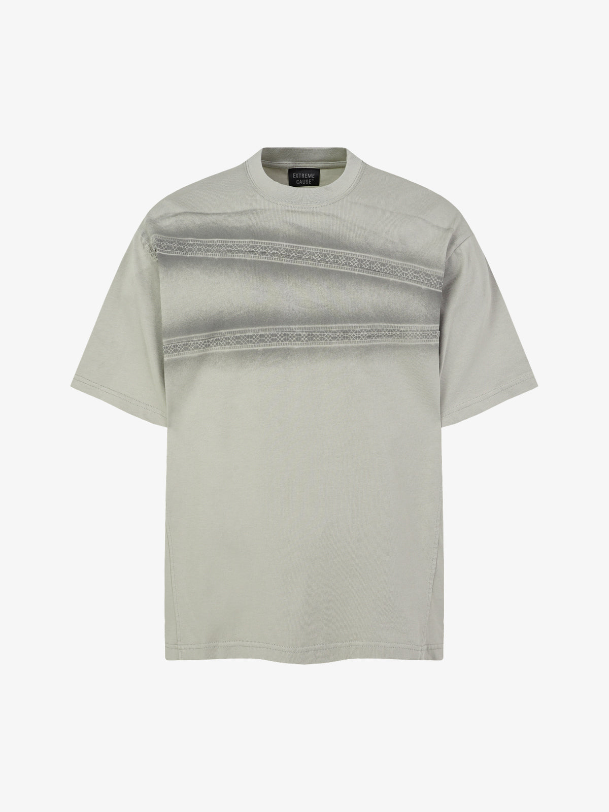EXTREME CAUSE | Decorative-Stitch Stripe Washed T-Shirt in Light Gray - front view