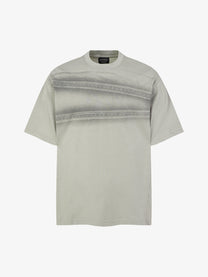 EXTREME CAUSE | Decorative-Stitch Stripe Washed T-Shirt in Light Gray - front view