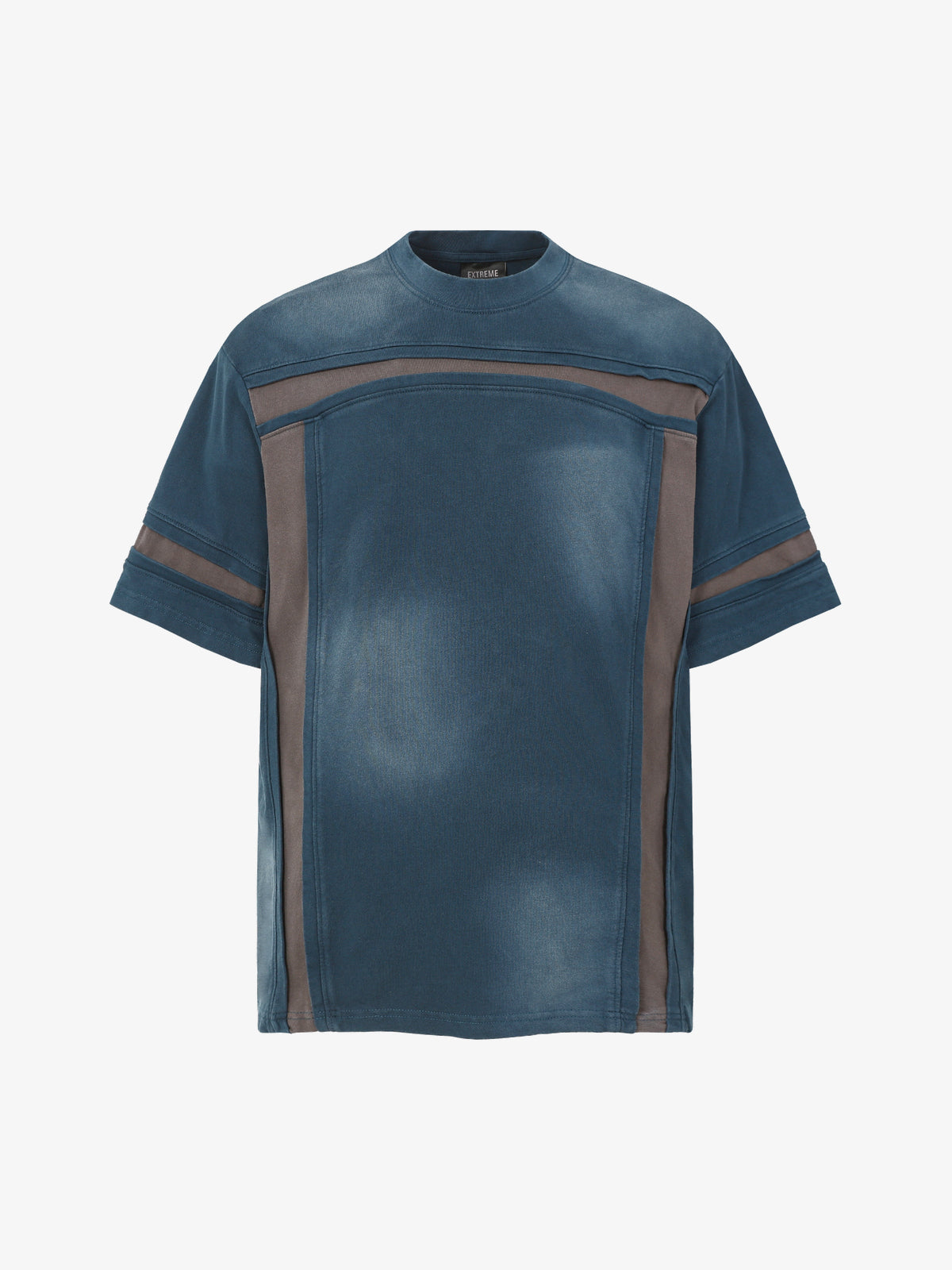 EXTREME CAUSE | Curved Contrast-Panel T-Shirt in Blue - front view