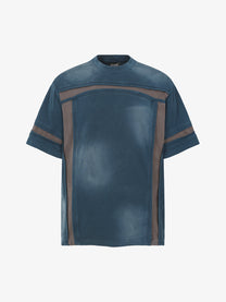 EXTREME CAUSE | Curved Contrast-Panel T-Shirt in Blue - front view