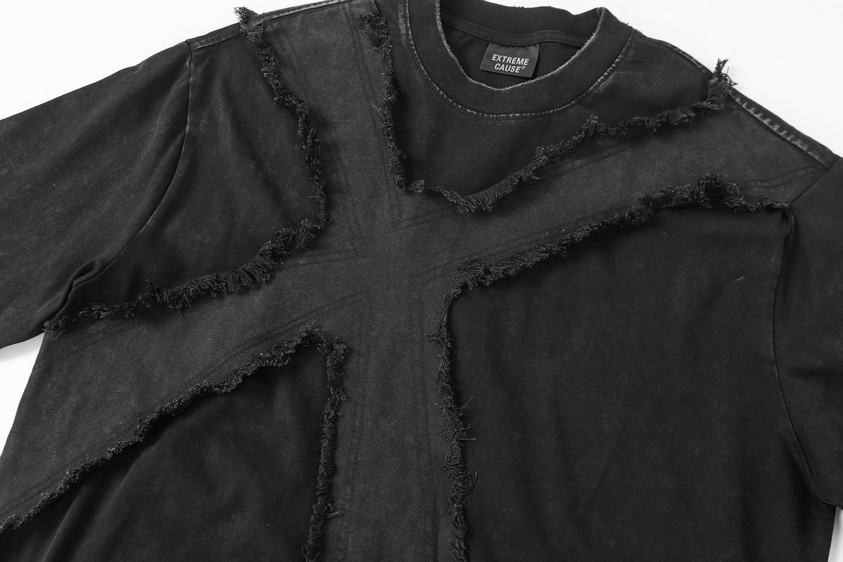 EXTREME CAUSE | Raw-Edge Cross-Appliqué T-Shirt - product detail