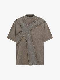 EXTREME CAUSE | Raw-Edge Cross-Appliqué T-Shirt in Taupe - front view