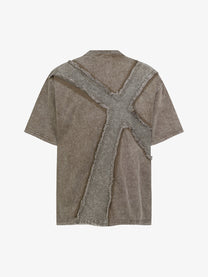EXTREME CAUSE | Raw-Edge Cross-Appliqué T-Shirt in Taupe - back view