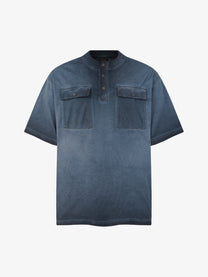 EXTREME CAUSE | Double-Pocket Henley T-Shirt in Blue - front view