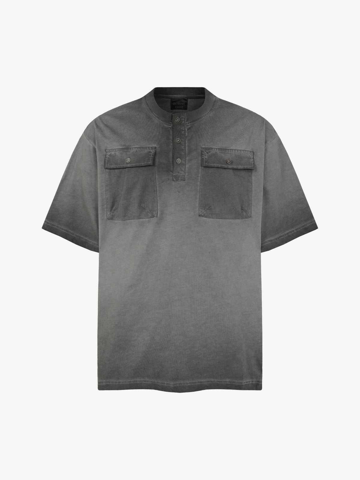 EXTREME CAUSE | Double-Pocket Henley T-Shirt in Gray - front view