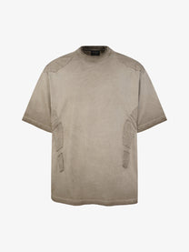 EXTREME CAUSE | Raw-Edge Utility-Panel T-Shirt in Taupe - front view