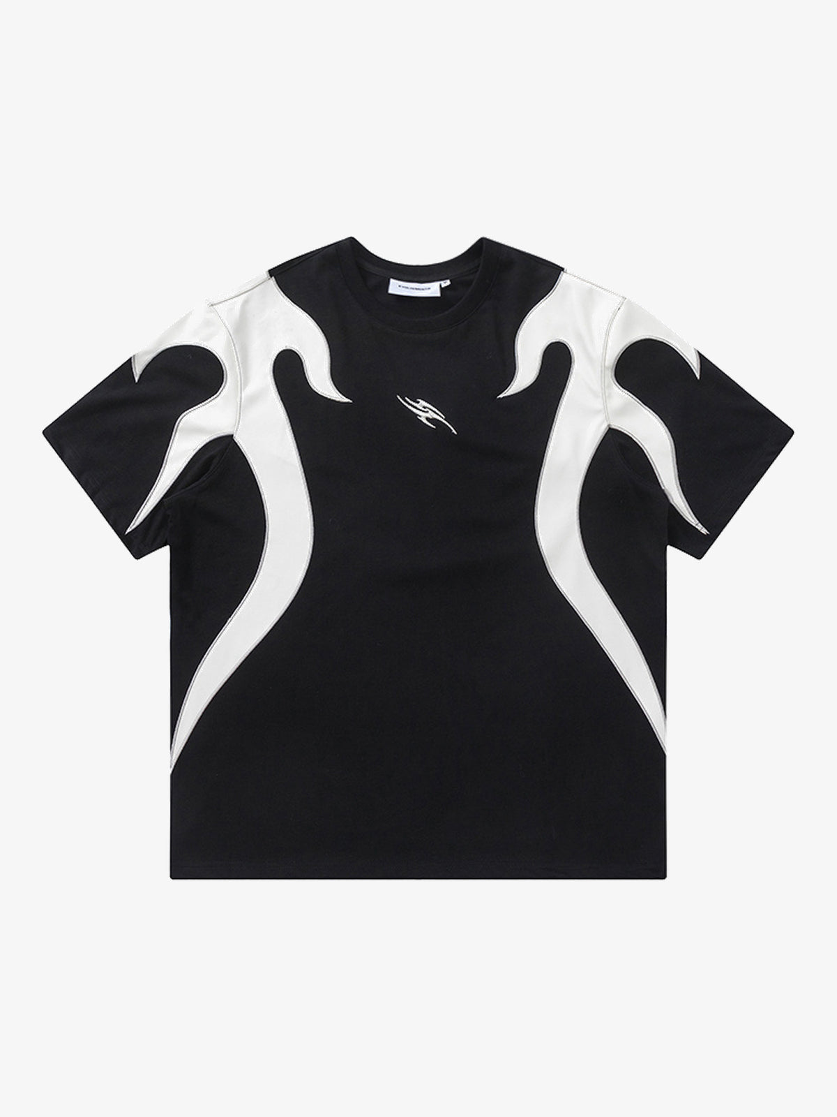 EVOLVEMENT | Contrast Flame-Panel T-Shirt in Black - front view
