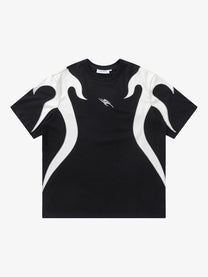 EVOLVEMENT | Contrast Flame-Panel T-Shirt in Black - front view