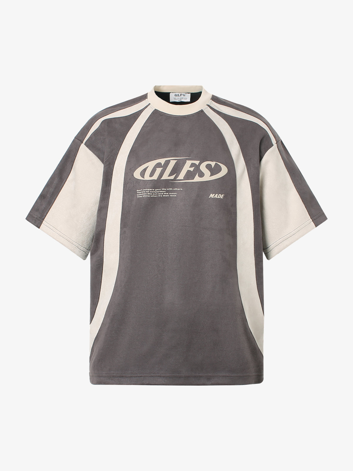 GLFS | Curved Contrast-Panel T-Shirt in Beige - front view