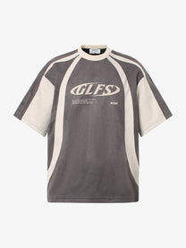GLFS | Curved Contrast-Panel T-Shirt in Beige - front view