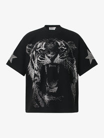 GLFS | Rhinestone Tiger Graphic Relaxed-Fit T-Shirt in Black - front view
