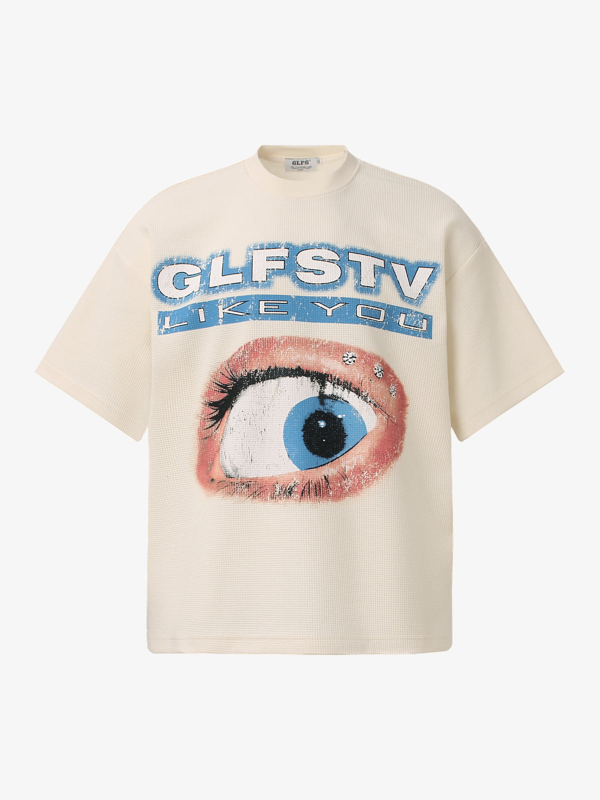 GLFS | Distressed Eye Graphic T-Shirt in Beige - front view