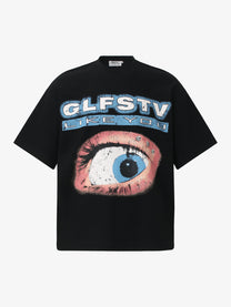 GLFS | Distressed Eye Graphic T-Shirt in Black - front view
