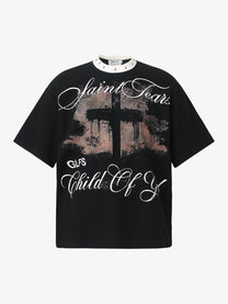 GLFS | Studded Collar Cross Graphic T-Shirt in Black - front view
