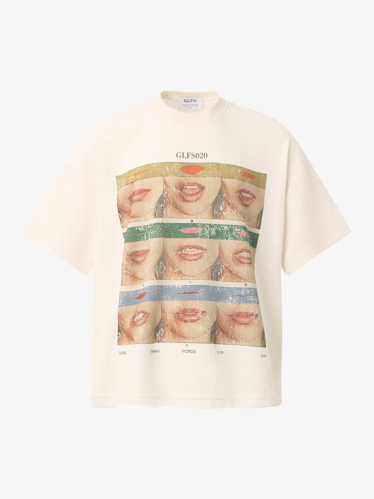 GLFS | Pop Art Lips Collage T-Shirt in Beige - front view