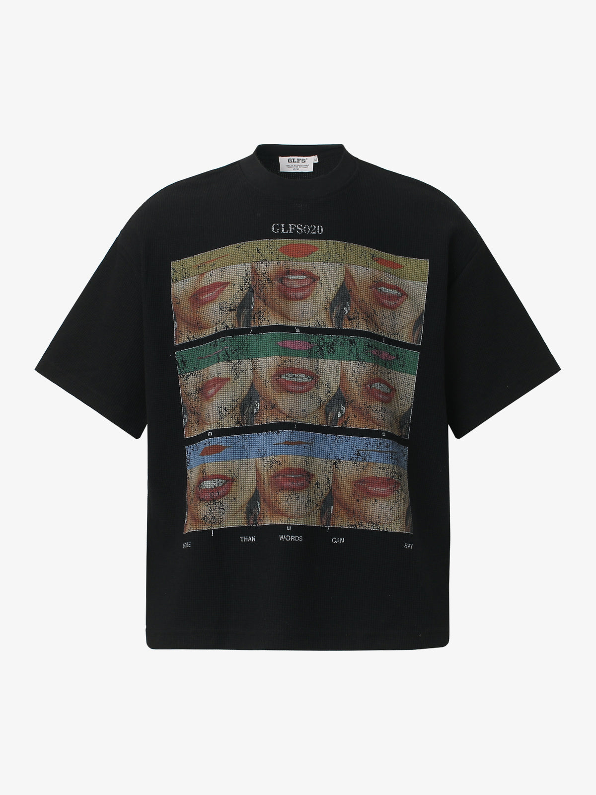 GLFS | Pop Art Lips Collage T-Shirt in Black - front view