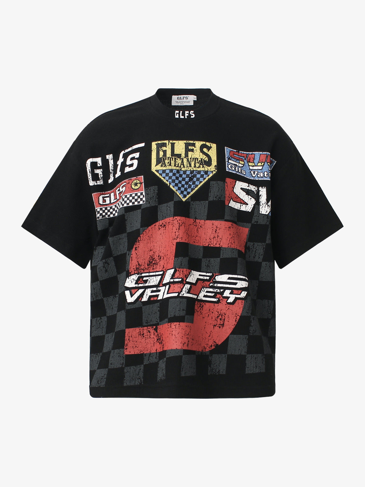 GLFS | Checkered Racing Graphic T-Shirt in Black - front view