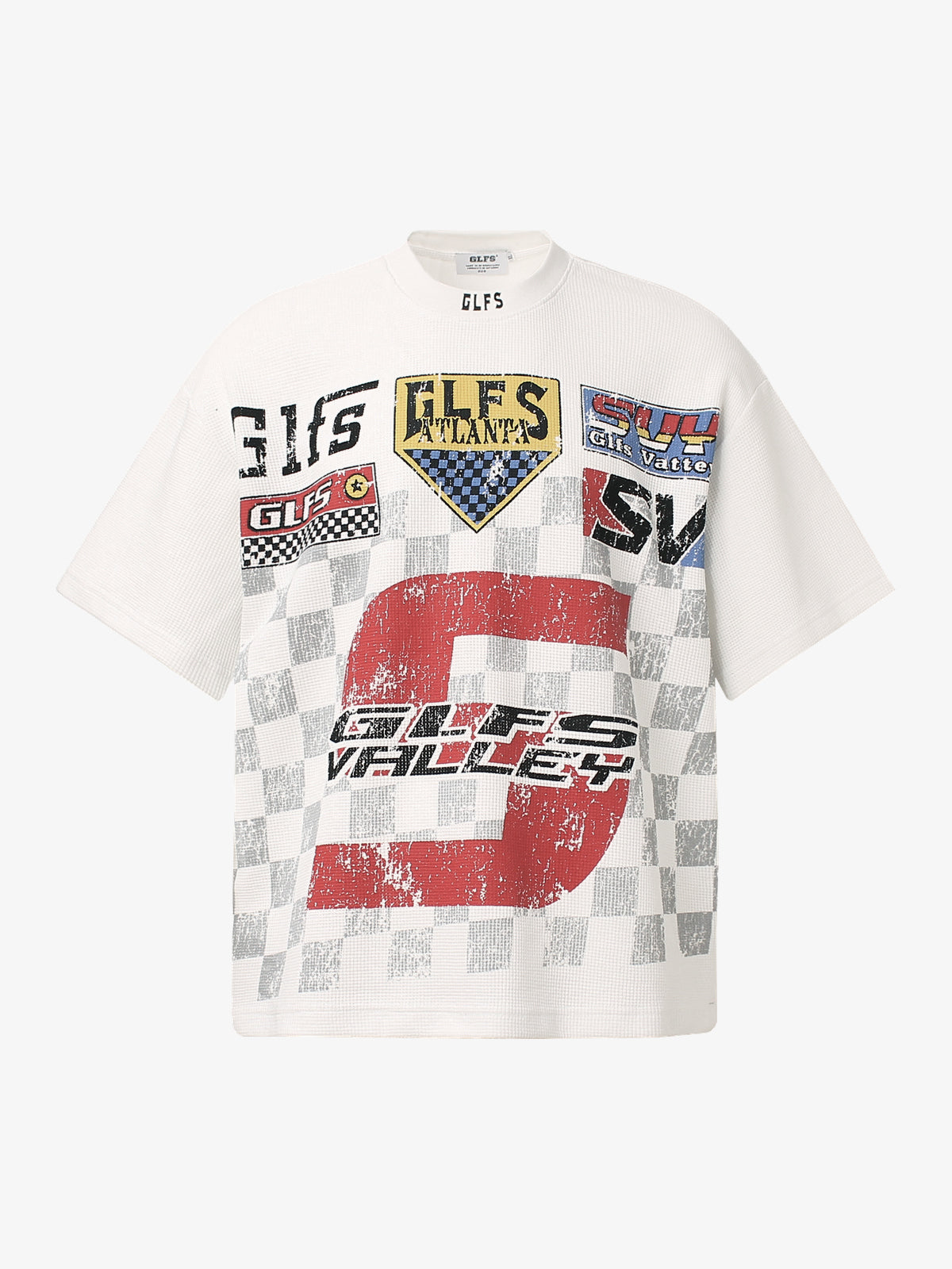 GLFS | Checkered Racing Graphic T-Shirt in White - front view