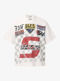 GLFS | Checkered Racing Graphic T-Shirt in White - front view