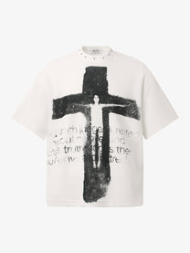 GLFS | Studded Cross Graphic Relaxed-Fit T-Shirt in White - front view