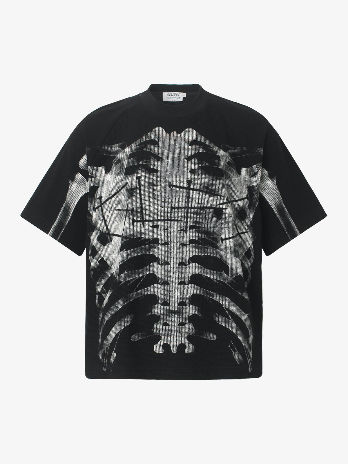 GLFS | Nail-Pierced Rib Cage Raglan T-Shirt in Black - front view