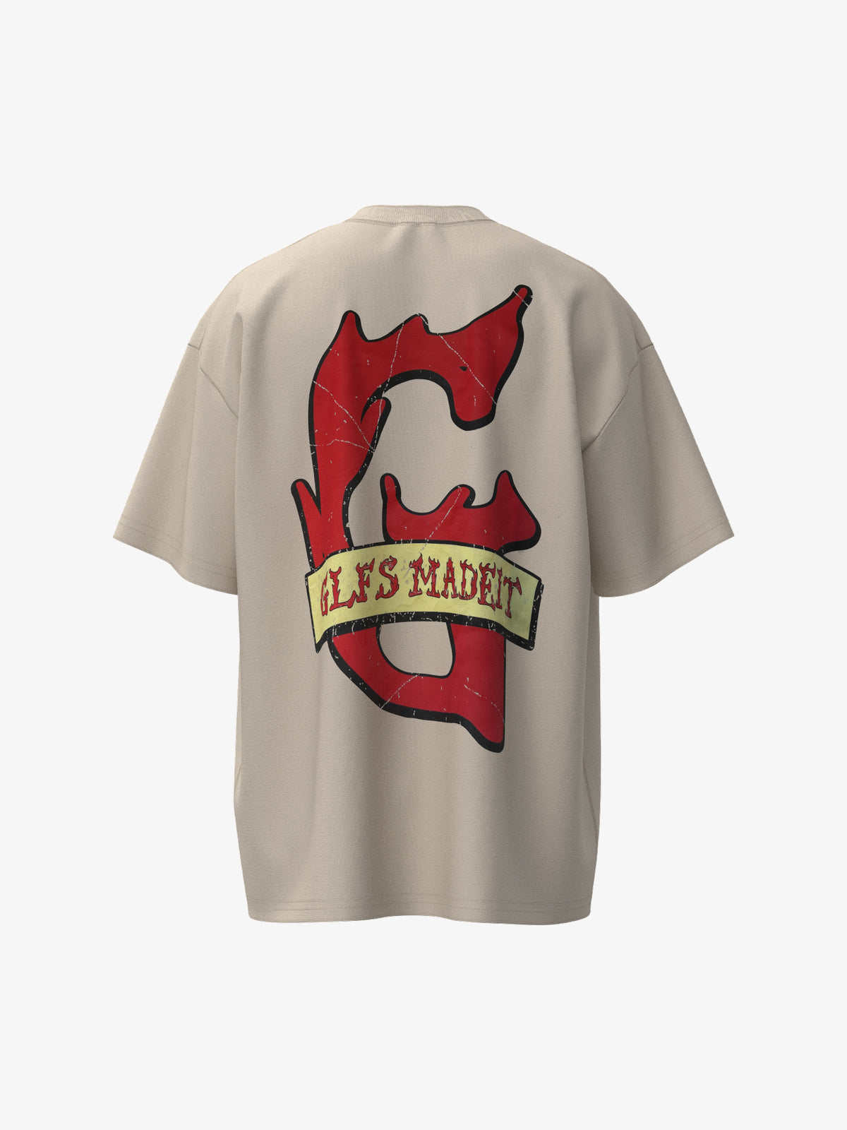 GLFS | Crucifixion Collage T-Shirt in Beige - back view