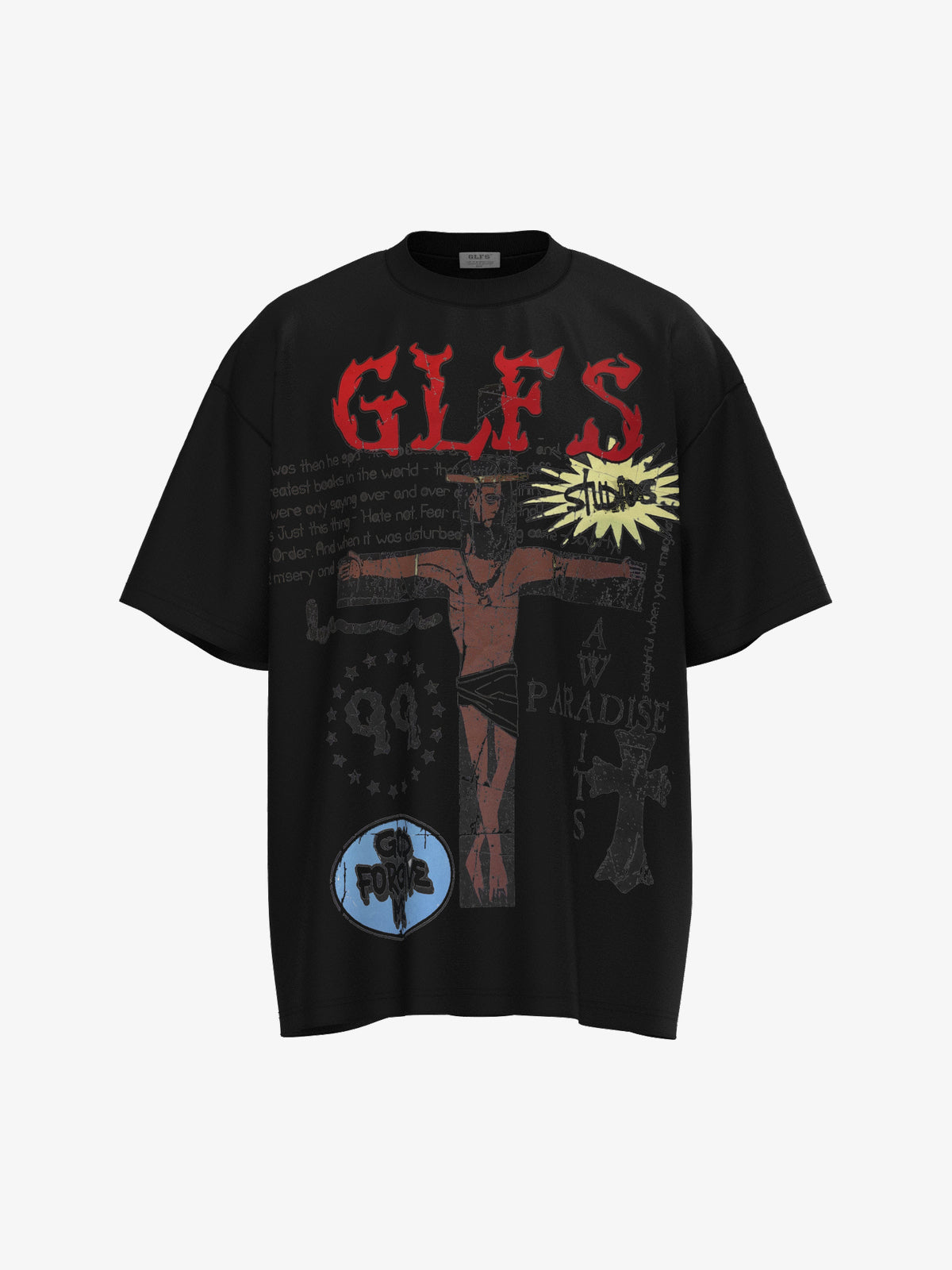 GLFS | Crucifixion Collage T-Shirt in Black - front view