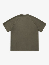HANLU | Tonal-Panel Raglan T-Shirt in Green - back view