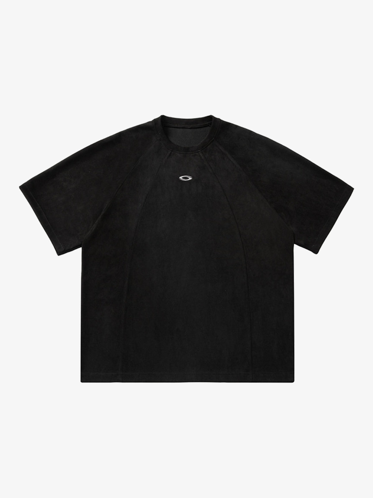HANLU | Tonal-Panel Raglan T-Shirt in Black - front view