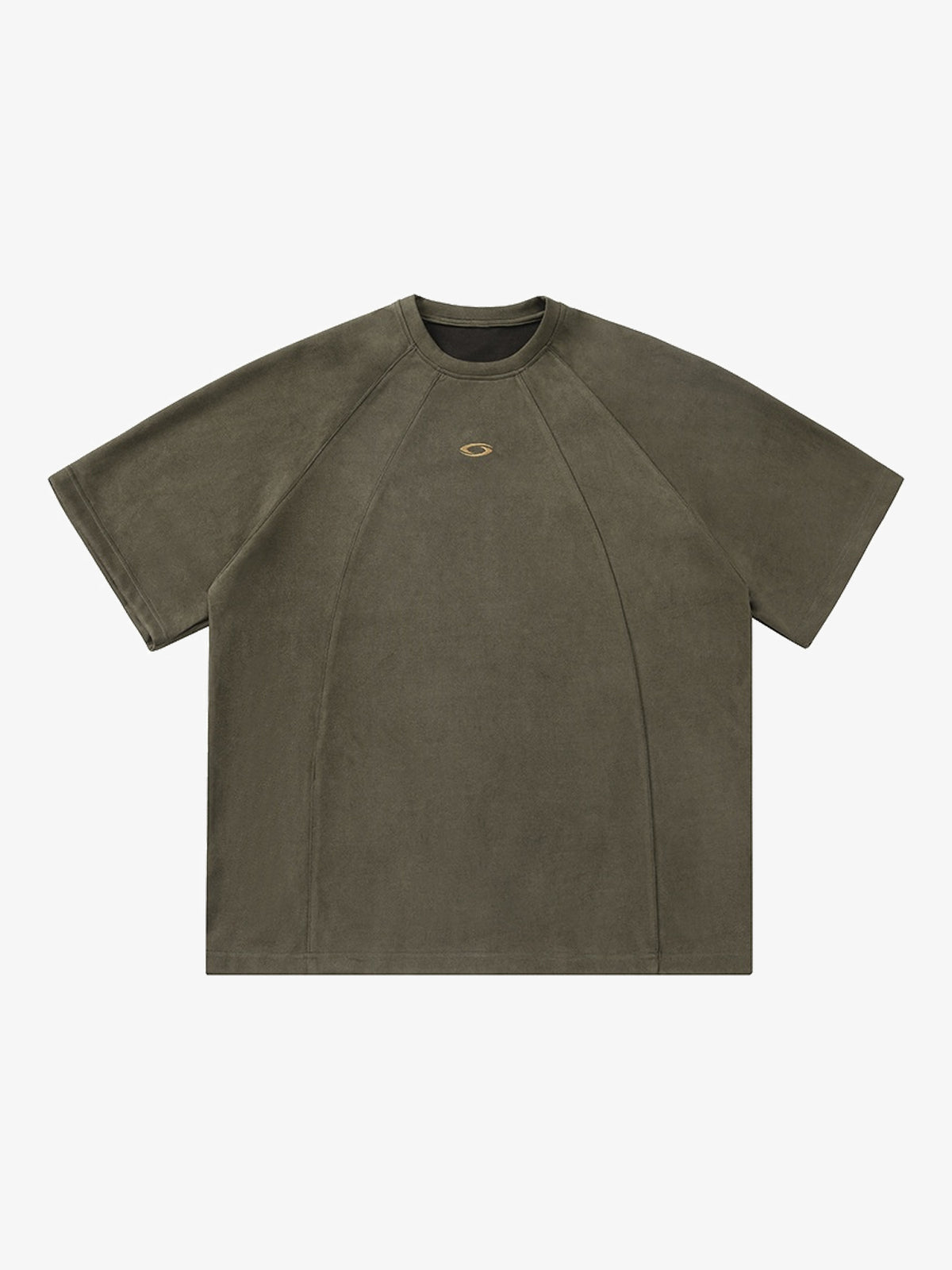 HANLU | Tonal-Panel Raglan T-Shirt in Green - front view