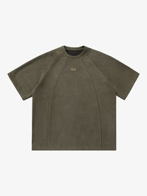 HANLU | Tonal-Panel Raglan T-Shirt in Green - front view