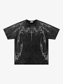 JKPTWSO | Cross-and-Thorn Washed T-Shirt in Black - front view