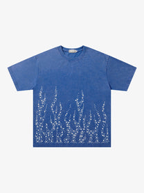 JKPTWSO | Rhinestone Flame T-Shirt in Blue - front view