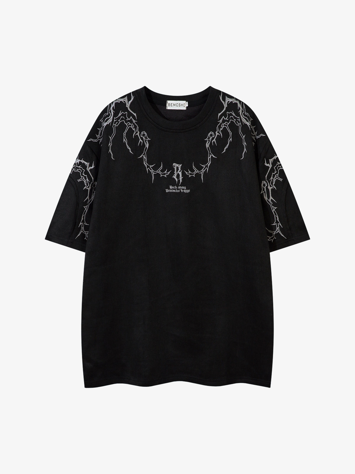 JKPTWSO | Embroidered Thorn-Frame T-Shirt in Black - front view