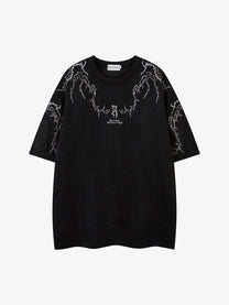 JKPTWSO | Embroidered Thorn-Frame T-Shirt in Black - front view