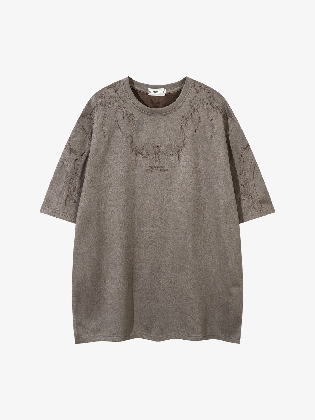 JKPTWSO | Embroidered Thorn-Frame T-Shirt in Taupe - front view