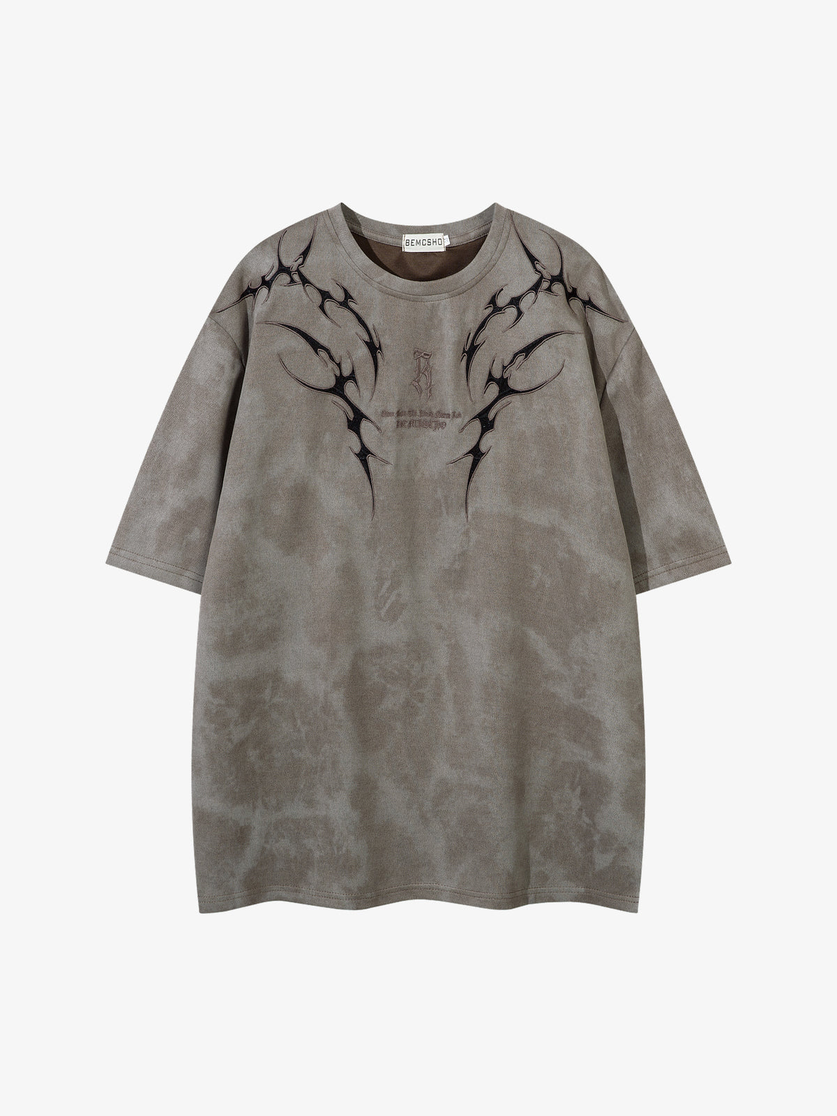 JKPTWSO | Embroidered Tribal Thorn T-Shirt in Taupe - front view