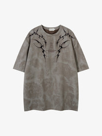 JKPTWSO | Embroidered Tribal Thorn T-Shirt in Taupe - front view