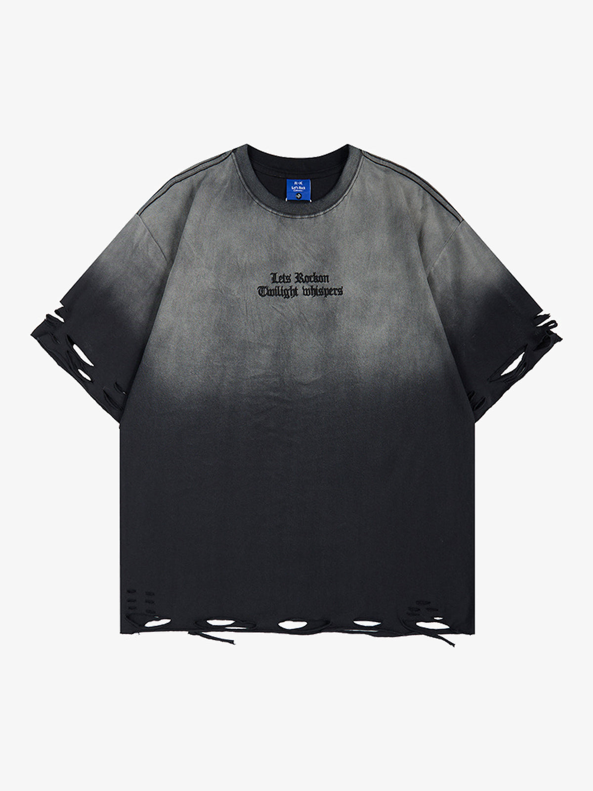 LETS ROCK | Shredded Gradient-Wash T-Shirt in Washed Black - front view