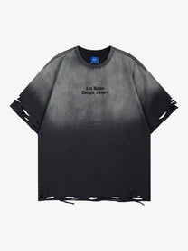 LETS ROCK | Shredded Gradient-Wash T-Shirt in Washed Black - front view