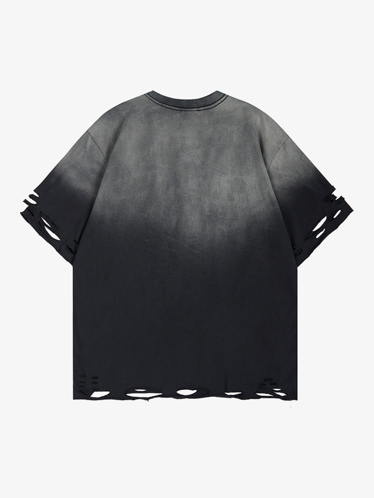 LETS ROCK | Shredded Gradient-Wash T-Shirt in Washed Black - back view