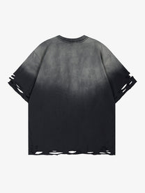 LETS ROCK | Shredded Gradient-Wash T-Shirt in Washed Black - back view