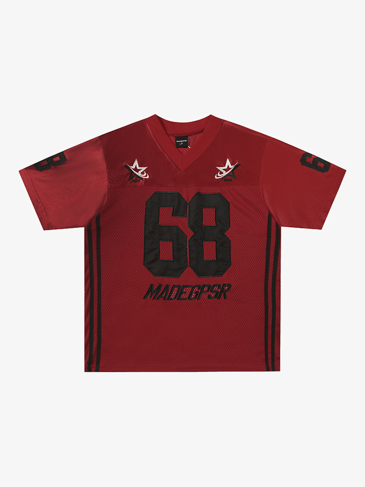 MADEGPSR | Appliqué 68 Mesh V-Neck Jersey in Red - front view