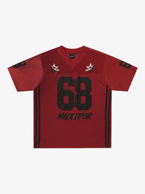 MADEGPSR | Appliqué 68 Mesh V-Neck Jersey in Red - front view