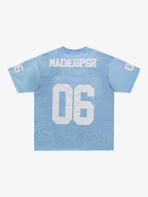 MADEGPSR | Appliqué 06 V-Neck Jersey in Light Blue - back view