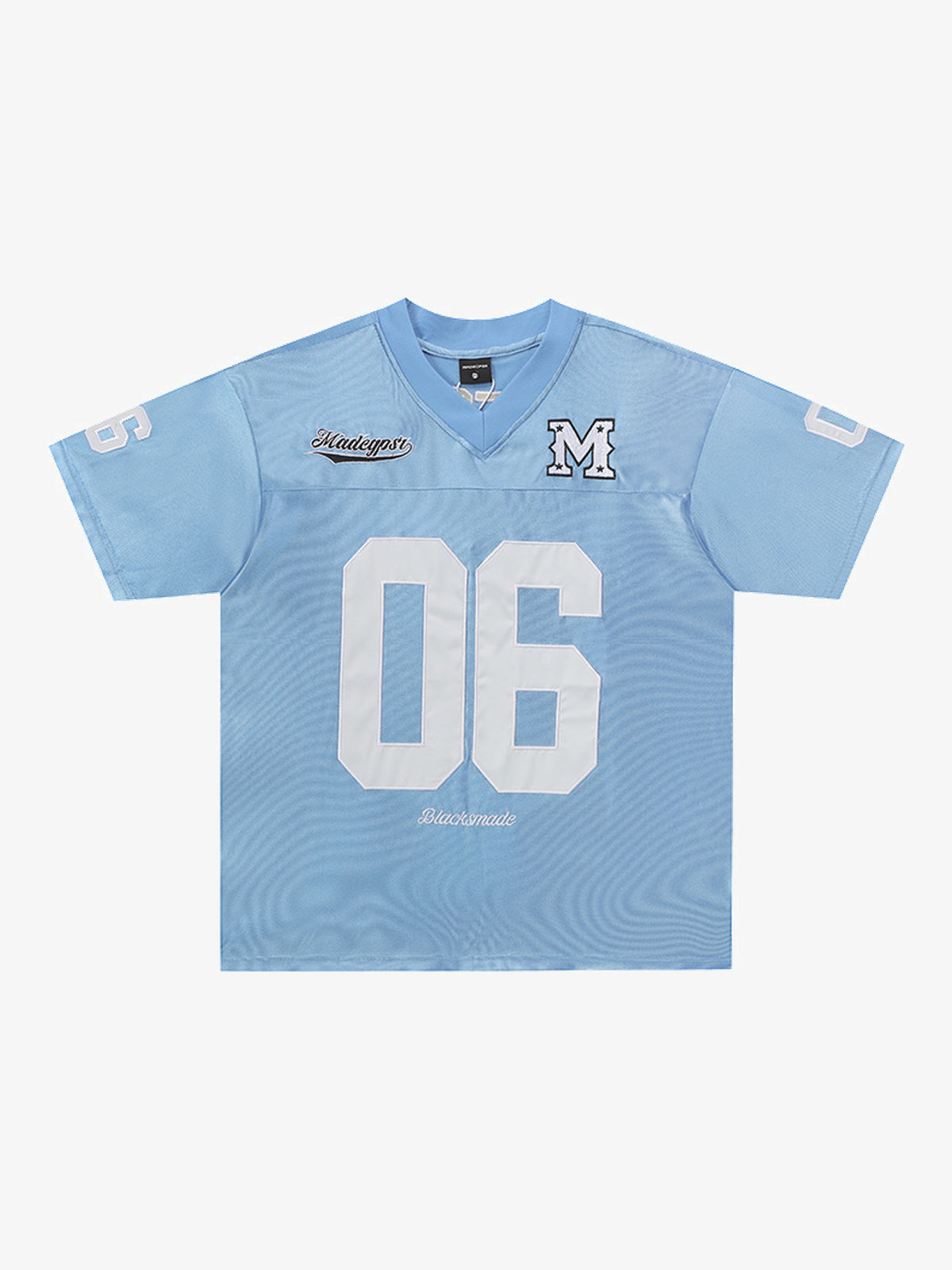 MADEGPSR | Appliqué 06 V-Neck Jersey in Light Blue - front view